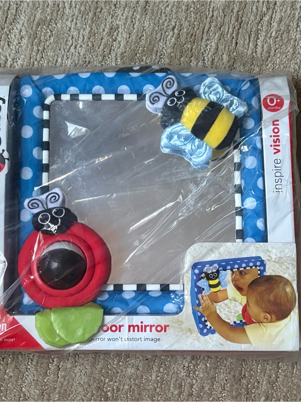 Baby Floor Mirror with Blue Polka Dot Frame